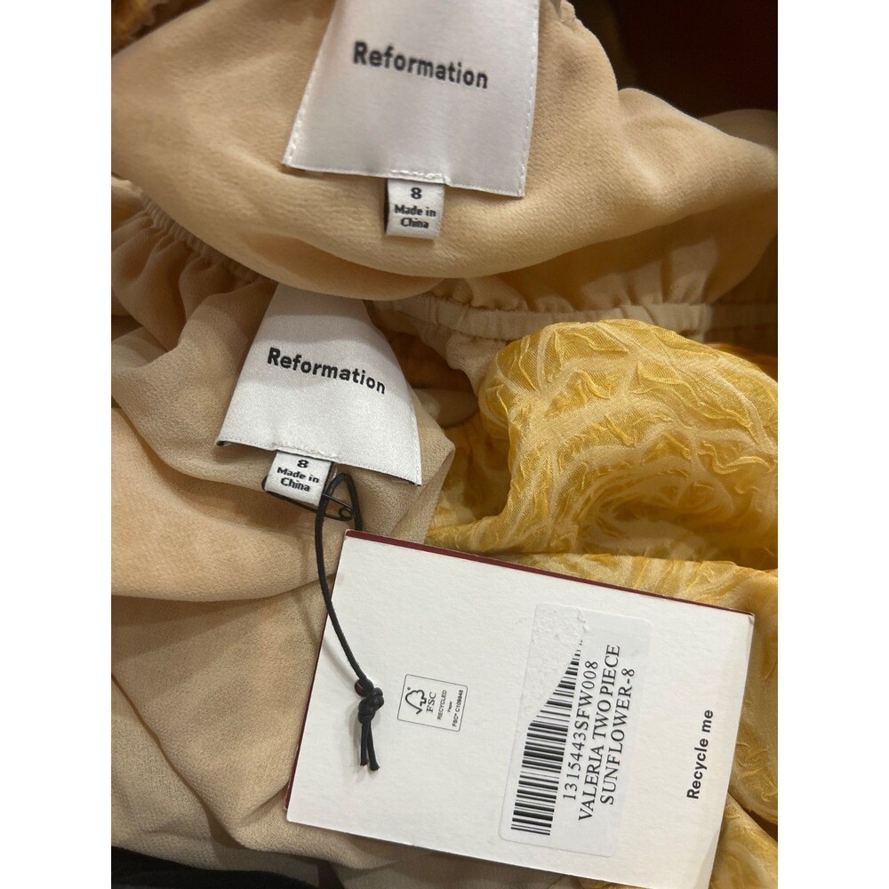 Reformation Valeria Women's Puff Sleeve Crop Top & Midi Skirt Set Size 8 NWT - Picture 11 of 11